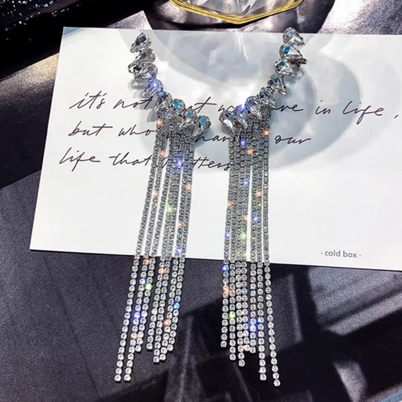 NEW STERLING SILVER DIAMOND TASSEL EARRINGS - Picture 1 of 6